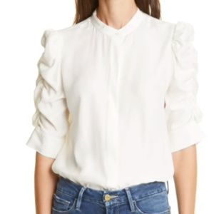 FRAME Shirred Sleeve Silk Blouse, S, NEW